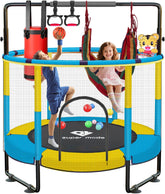 Trampoline for Kids, 5FT Adjustable Toddler Trampoline, Indoor/Outdoor Baby Trampoline with Enclosure Net, No-Gap Safe Design, Gifts for Boys & Girls